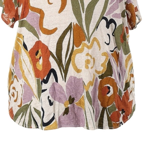 Rachel Zoe 100% Linen Floral Print Boho Short Sleeve Tee Size 3X NWT V-neck - Picture 5 of 8